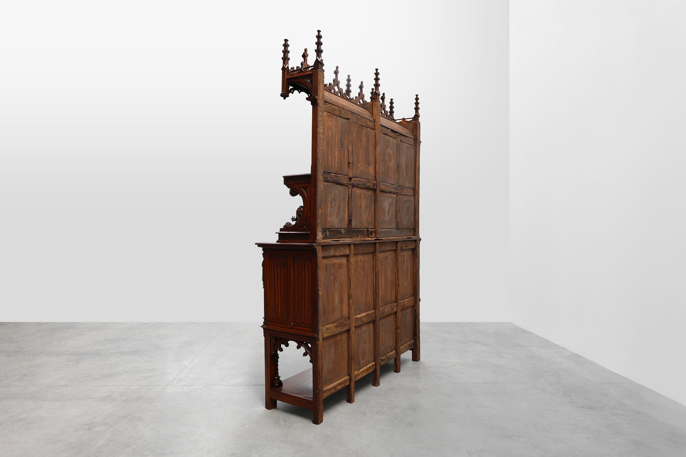 Rare large early 19th century hand carved Neo-Gothic cupboard in oakthumbnail